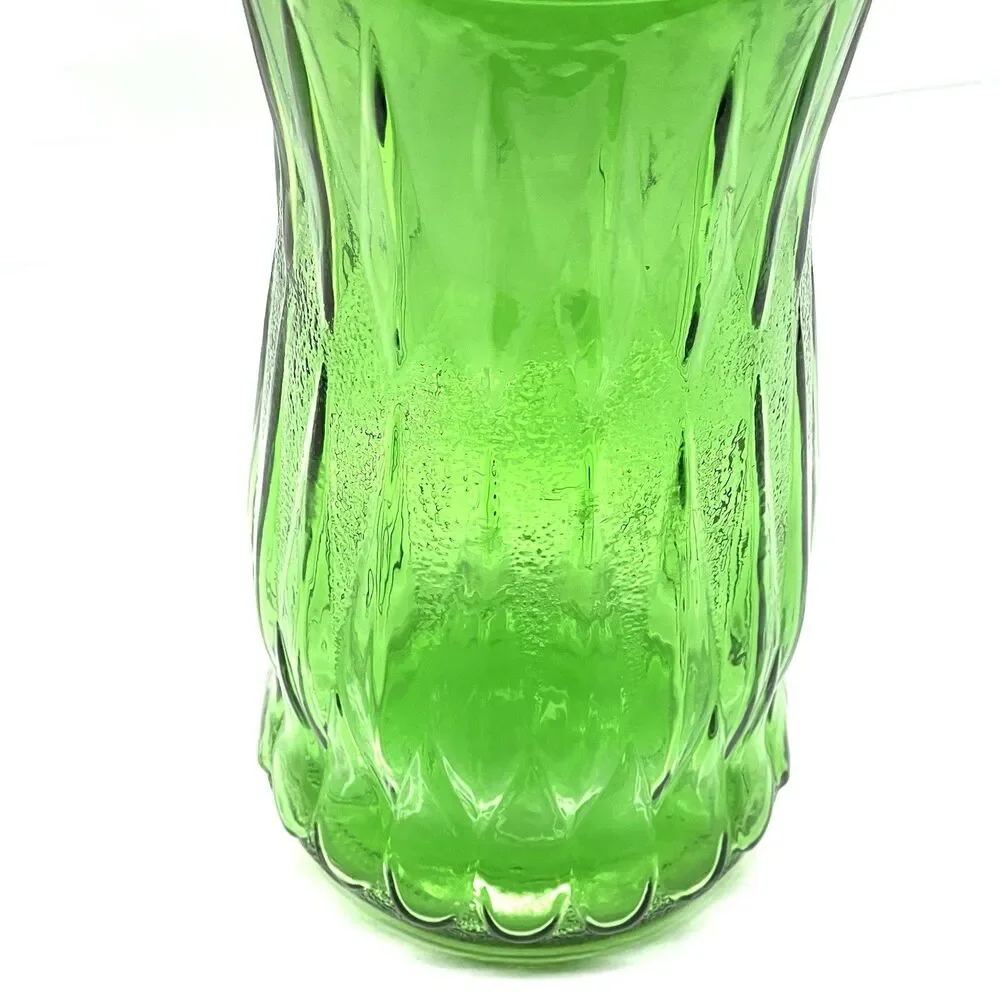CFG Emerald Green 9.5”  Wide Mouth Diamond Leaf Pattern Vintage Vase